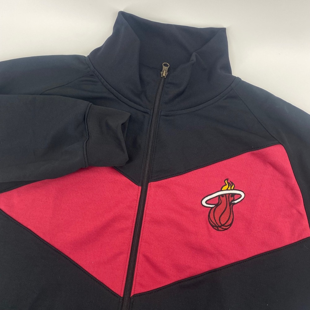 NBA Miami Heat‎ Track Jacket Mens XL Black Red Full Zip Embroidered Logo